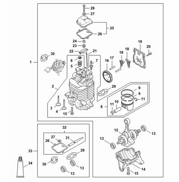 Stihl BR 800CE, 800X Short Block (fig 1) New OEM 42830200200