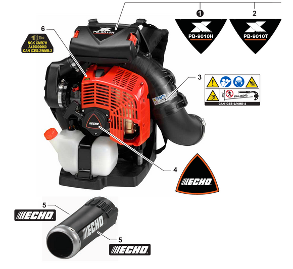 Echo PB-8010H, 8010T, 9010H, 9010T Backpack Blower Label - Recoil Starter (Fig 4) New Oem X502001160
