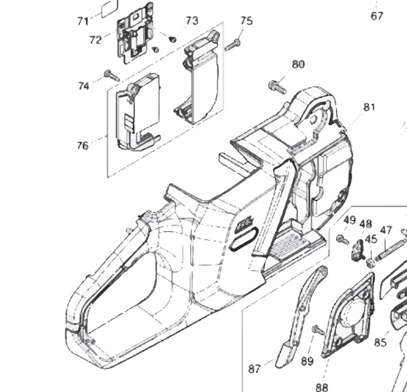 Makita GCU04, GCU05, GCU06 40V max XGT Cordless Chainsaw Housing R Assembly (Fig 81)New OEM 136684-9