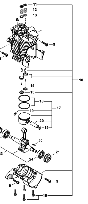 Echo PB-5810H, PB-5810T, Shindaiwa EB610RT Cylinder and Crankcase Set (fig 10) New OEM P100013590