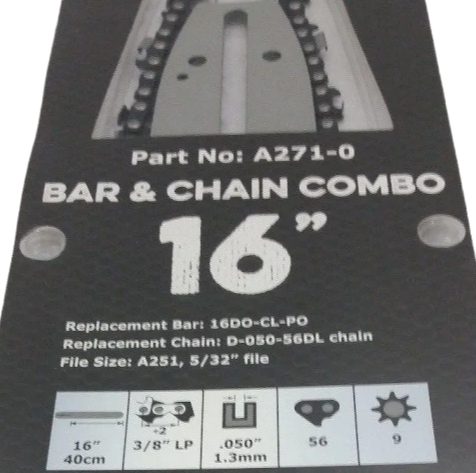 16" Archer Bar And Chain Combination Fits  Husqvarna 23, 36, 41, 136, 141, 243, Echo CS280, 290, 300, 301, 302, 400, 440, 510, 3000, 3400, 3450 A-271-0