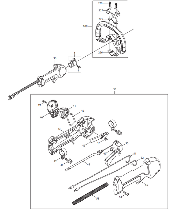 Makita EM2650, 2652, EE2650, EY2650 Control Lever Assembly (Fig No. 38) New Oem 126488-7