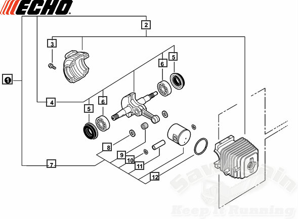 Echo Cs-303T Engine Short Block Assembly, Cylinder, Piston, Rings, Crankshaft New Oem Sb1108-2