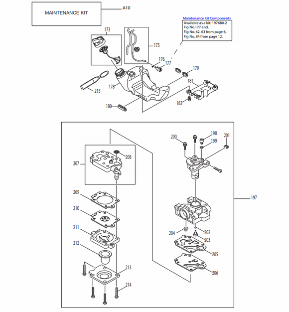 Makita EM2650, 2652, EX2650, EE2650, EY2650, Dolmar ME246.4 Maintenance Kit (Fig No. A10) New Oem 197680-2