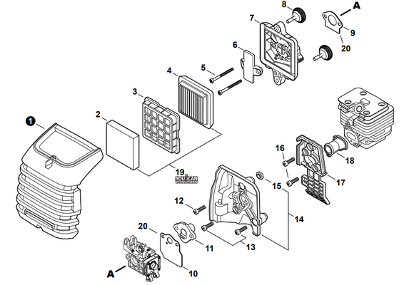 Echo HCA-2620, PAS-2620, PE-2620, PPF-2620, PPT-2620, SHC-2620, SRM-2620, Shindaiwa T262 Intake Bellows (Fig No. 18) New Oem A202000300