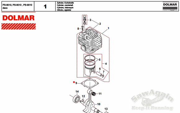 Dolmar Ps9000, Ps-9010 Cylinder Gasket 965525060