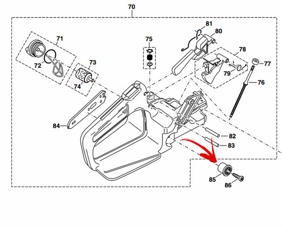 Dolmar 109, 110, 111, 115, Ps-43, Ps-52, Ps-540, Makita Dcs 43, 430, 4300I, 431, 52, 520, 520I, 540 Chainsaw Fuel Tank  Buffer Mount New OEM 965403282