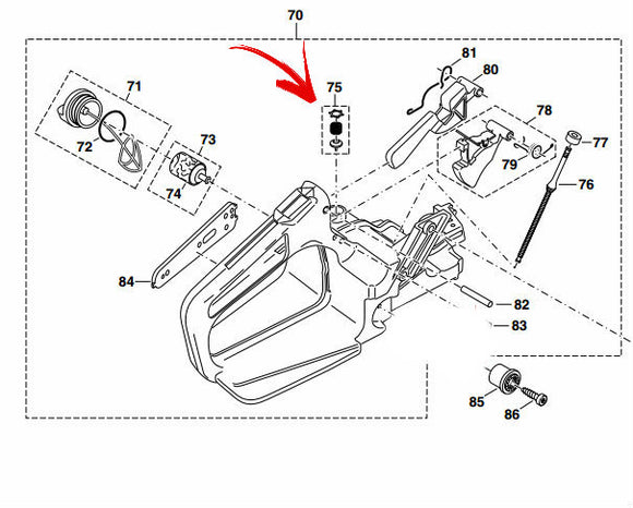 Dolmar 109, 110, 111, 115, Ps-43, Ps-52, Ps-540, Makita Dcs 43, 430, 4300I, 431, 52, 520, 520I, 540, 9010 Vent Valve Assembly  957114011