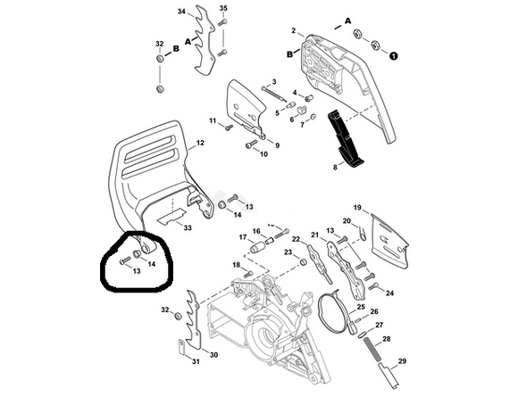 Echo 590 Timber Wolf, 600P, 620P, Shindaiwa 591 Chain Brake Handle Collar and Screw V80500000, V356000440