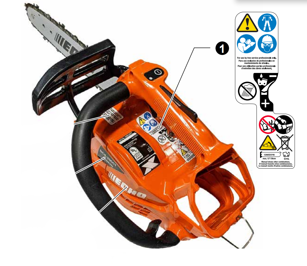 Echo DCS-2500T Top Handle eForce Battery Chainsaw Label - Caution - Ul New Oem X505011660