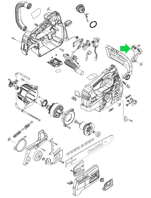 Makita GCU01, GCU02, GCU03 40V max XGT, XCU06, XCU08 18 V x2 (36VP) Top Handle Chainsaw, Front Hand Guard Retainer New OEM 413907-5