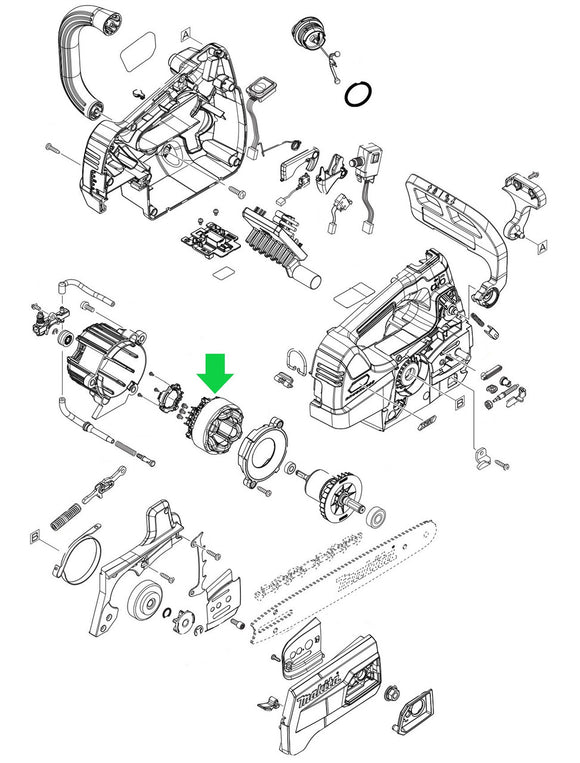 Makita GCU01, GCU02, GCU03 40V max XGT Cordless Top Handle Chainsaw, Stator New OEM 629A85-9