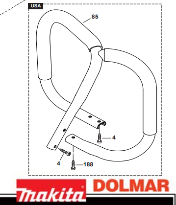 Dolmar  Ps-630, 6400, 7300, 7310, 7900, 7910, Makita Dcs6401, Dsc7301, Dcs7901, Dcs642120, Ea7900 Chainsaw Full Wrap Handle Bar New Oem 038310115