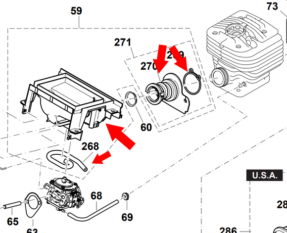 Makita Ek 7301, Ek 8100,  Dolmar Pc-7414, Pc-7412, Pc-8216  Connecting Muff Cpl. New Oem 395171072