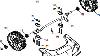 Makita XML03 Cordless Lawnmower Front Axle (Fig 173) New OEM 671001786