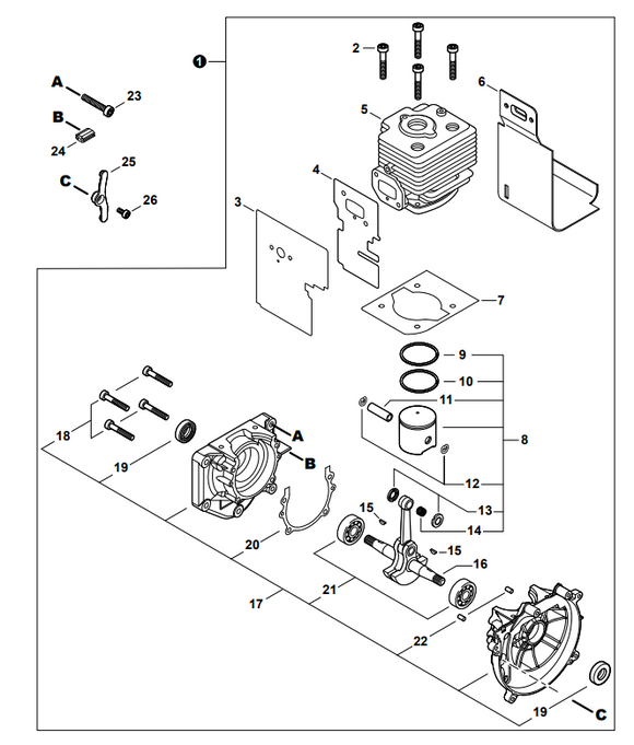 Echo PB-760LNH, PB-760LNT Short Block (Fig No.1) New Oem SB1109