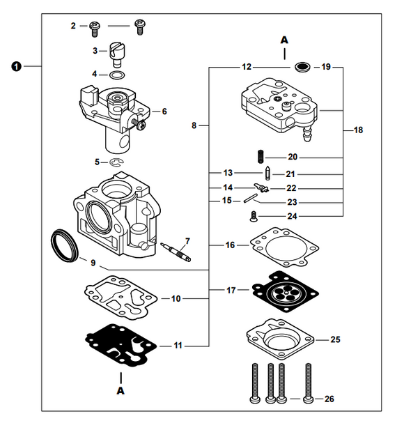 Echo PB-760LNH, PB-760LNT Carburetor - Wyk-387 (Fig No.1) New Oem A021003971