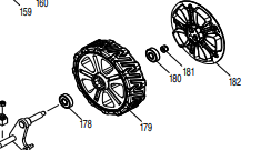 Makita XML03 Cordless Lawnmower 7 Inch Wheel Assembly (Fig 179) New OEM 671020150